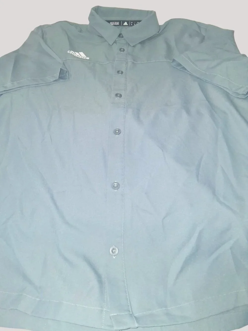 Adidas Mens Grey Button-Up Polo Shirt L Short Sleeve Lightweight Golf Wear•78